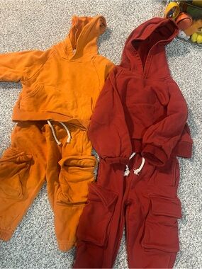 Little one shop - Orange & Red Cargo Sweatpants - Cozy Set